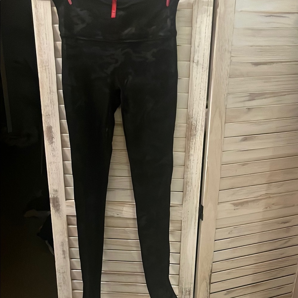 SPANX Black Leggings with Red Accents